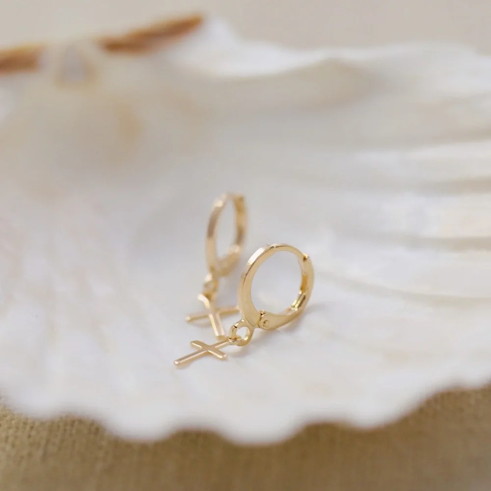 Petite Cross Earrings | 18k Gold Filled - Picture 5 of 9